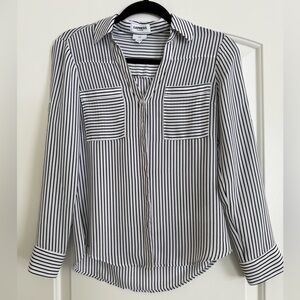 Express Portofino Black White Striped Button Down Blouse XS Petite